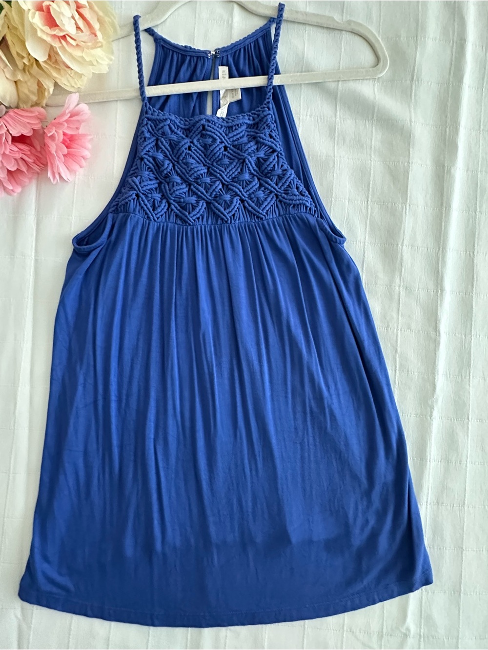 Boston Proper Brand New Royal Blue Crochet Yoke Halter Tank